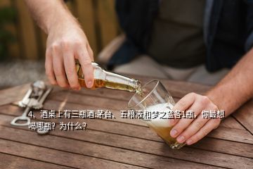 4、酒桌上有三瓶酒:茅臺(tái)、五糧液和夢(mèng)之藍(lán)各1瓶，你最想喝哪瓶？為什么？