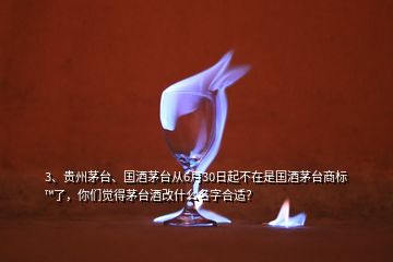 3、貴州茅臺、國酒茅臺從6月30日起不在是國酒茅臺商標(biāo)?了，你們覺得茅臺酒改什么名字合適？