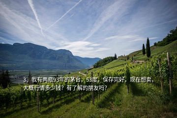 3、我有兩瓶93年的茅臺，53度，保存完好，現(xiàn)在想賣，大概行情多少錢？有了解的朋友嗎？