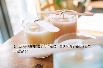 3、如果對(duì)現(xiàn)在的白酒排個(gè)名次，你認(rèn)為前十名都有哪些白酒品牌？