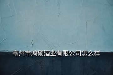 亳州市鴻碩酒業(yè)有限公司怎么樣