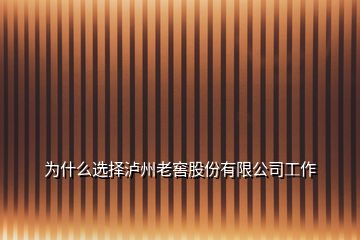 為什么選擇瀘州老窖股份有限公司工作