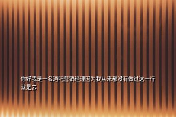 你好我是一名酒吧營(yíng)銷(xiāo)經(jīng)理因?yàn)槲覐膩?lái)都沒(méi)有做過(guò)這一行就是去