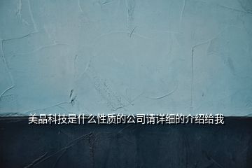 美晶科技是什么性質(zhì)的公司請(qǐng)?jiān)敿?xì)的介紹給我