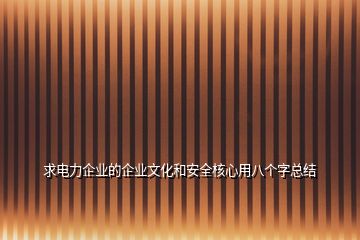 求電力企業(yè)的企業(yè)文化和安全核心用八個(gè)字總結(jié)