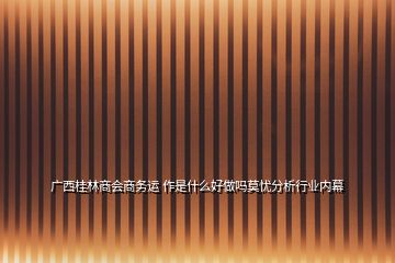 廣西桂林商會商務(wù)運 作是什么好做嗎莫憂分析行業(yè)內(nèi)幕